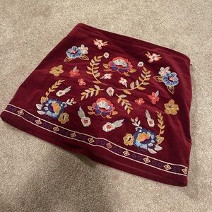 Priceless Maroon embroideredered mini skirt